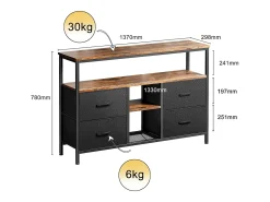 Suporte para TV LED baixo, 137 x 30 x 77 cm, estrutura sólida em metal e madeira, móvel para TV, mesa para TV, preto