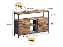 Suporte para TV LED baixo, 108 x 30 x 77 cm, estrutura sólida em metal e madeira, suporte para TV, mesa para TV, madeira