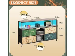 Suporte para TV LED baixo, 137 x 30 x 77 cm, estrutura sólida em metal e madeira, móvel para TV, mesa para TV, multicolorido