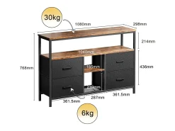 Suporte para TV LED baixo, 108 x 30 x 77 cm, estrutura sólida em metal e madeira, móvel para TV, mesa para TV, preto