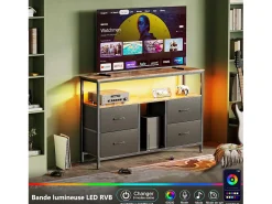 Suporte para TV LED baixo, 108 x 30 x 77 cm, estrutura sólida em metal e madeira, móvel para TV, mesa para TV, preto