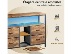 Suporte para TV LED, mesa para TV de 108 cm, com gaveta de tecido, suporte para TV de sala de estar com espaço de armazenamento, marrom