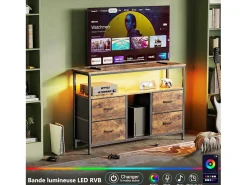 Suporte para TV LED, mesa para TV de 108 cm, com gaveta de tecido, suporte para TV de sala de estar com espaço de armazenamento, marrom