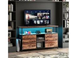 Suporte para TV LED, mesa para TV de 108 cm, com gaveta de tecido, suporte para TV de sala de estar com espaço de armazenamento, marrom