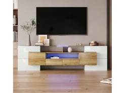 Suporte para TV LED, Móvel Alto para TV para Sala de Estar, com Espaço de Armazenamento, 200 x 30 x 60 cm, Branco e Madeira
