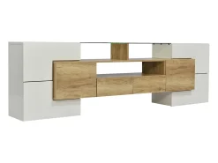 Suporte para TV LED, Móvel Alto para TV para Sala de Estar, com Espaço de Armazenamento, 200 x 30 x 60 cm, Branco e Madeira