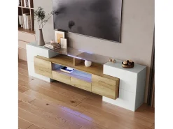 Suporte para TV LED, Móvel Alto para TV para Sala de Estar, com Espaço de Armazenamento, 200 x 30 x 60 cm, Branco e Madeira