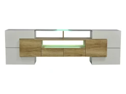 Suporte para TV LED, Móvel Alto para TV para Sala de Estar, com Espaço de Armazenamento, 200 x 30 x 60 cm, Branco e Madeira