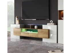 Suporte para TV LED, Móvel Alto para TV para Sala de Estar, com Espaço de Armazenamento, 200 x 30 x 60 cm, Branco e Madeira