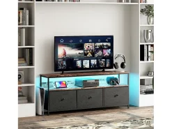 Suporte para TV LED RGB – 3 gavetas vintage, estrutura de metal, prateleira ajustável, 108x30x57 cm