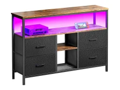 Suporte para TV LED RGB – 4 gavetas vintage, estrutura de metal, prateleira ajustável, 108x30x57 cm