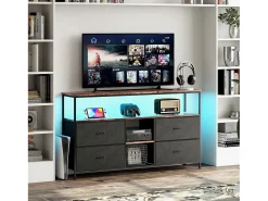 Suporte para TV LED RGB – 4 gavetas vintage, estrutura de metal, prateleira ajustável, 108x30x57 cm