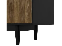 Suporte para TV preto e madeira - Suporte para TV com 2 portas e 3 gavetas - Puxadores dourados e padrão ondulado
