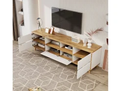 Suporte para TV/mesa de centro com 5 portas e 2 compartimentos abertos para sua sala de estar, 175 x 37 x 51 cm