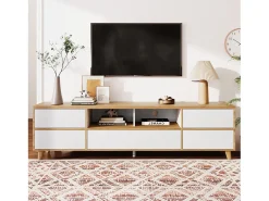 Suporte para TV/mesa de centro com 5 portas e 2 compartimentos abertos para sua sala de estar, 175 x 37 x 51 cm