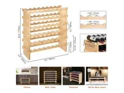 Suporte para Vinhos Empilhável SucceBuy para 48 Garrafas, Prateleira de Exposição em Madeira de Bambu com 6 Níveis