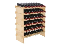Suporte para Vinhos Empilhável SucceBuy para 48 Garrafas, Prateleira de Exposição em Madeira de Bambu com 6 Níveis