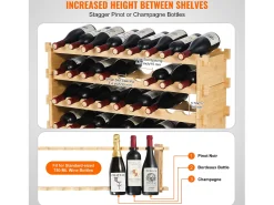 Suporte para Vinhos, SucceBuy Suporte para Vinhos Empilhável de 4 Níveis para 36 Garrafas, Prateleira de Madeira de Bambú Natural