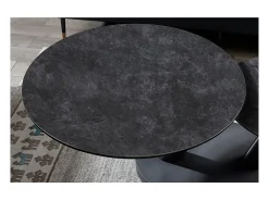 Table baixa VIRELLO – Mesa de centro redonda Ø80 cm – Pedra natural cinza escura & metal – Design contemporâneo e robusto