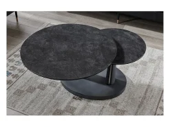 Table baixa VIRELLO – Mesa de centro redonda Ø80 cm – Pedra natural cinza escura & metal – Design contemporâneo e robusto