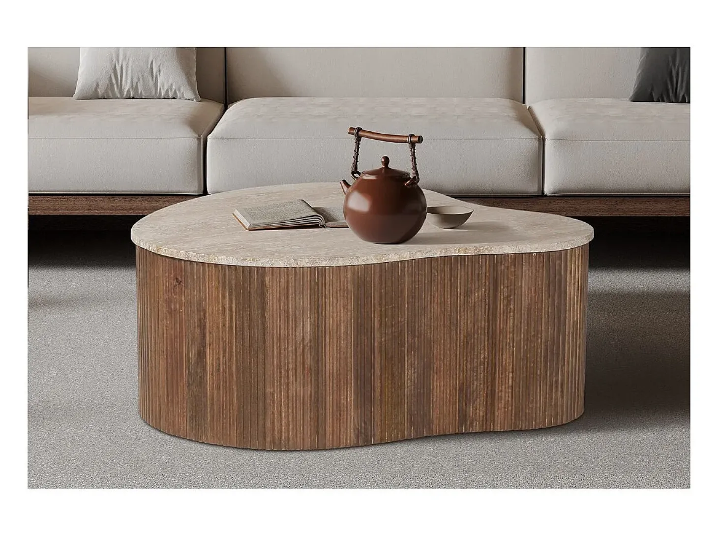 Table basse en bois massif collection DELHI 80cm - Style ethnique et design