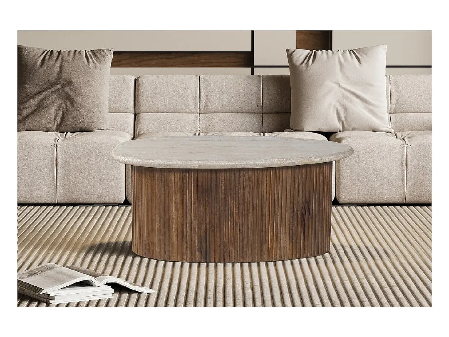 Table basse en bois massif collection DELHI 90cm - Style ethnique et design