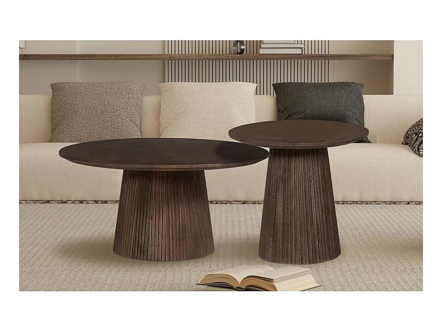 Table basse ronde collection MITCHEL en bois exotique de manguier brun diamètre 50 cm