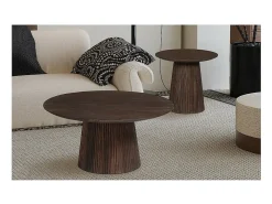 Table basse ronde collection MITCHEL en bois exotique de manguier brun diamètre 50 cm