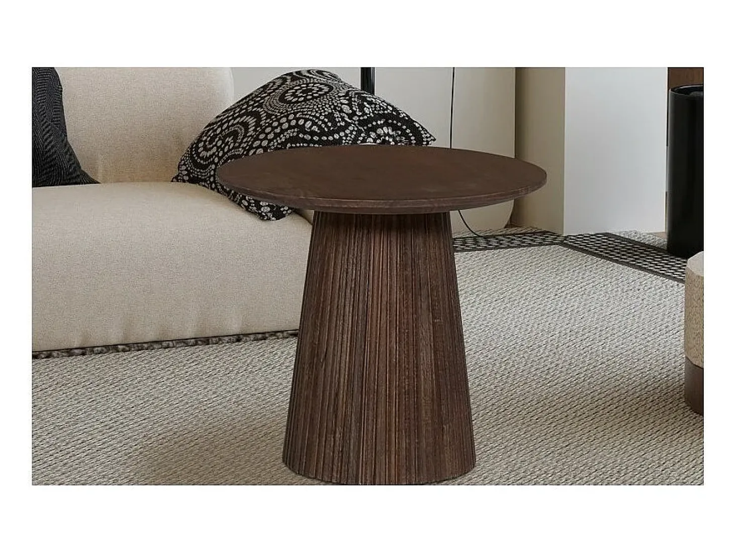 Table basse ronde collection MITCHEL en bois exotique de manguier brun diamètre 50 cm