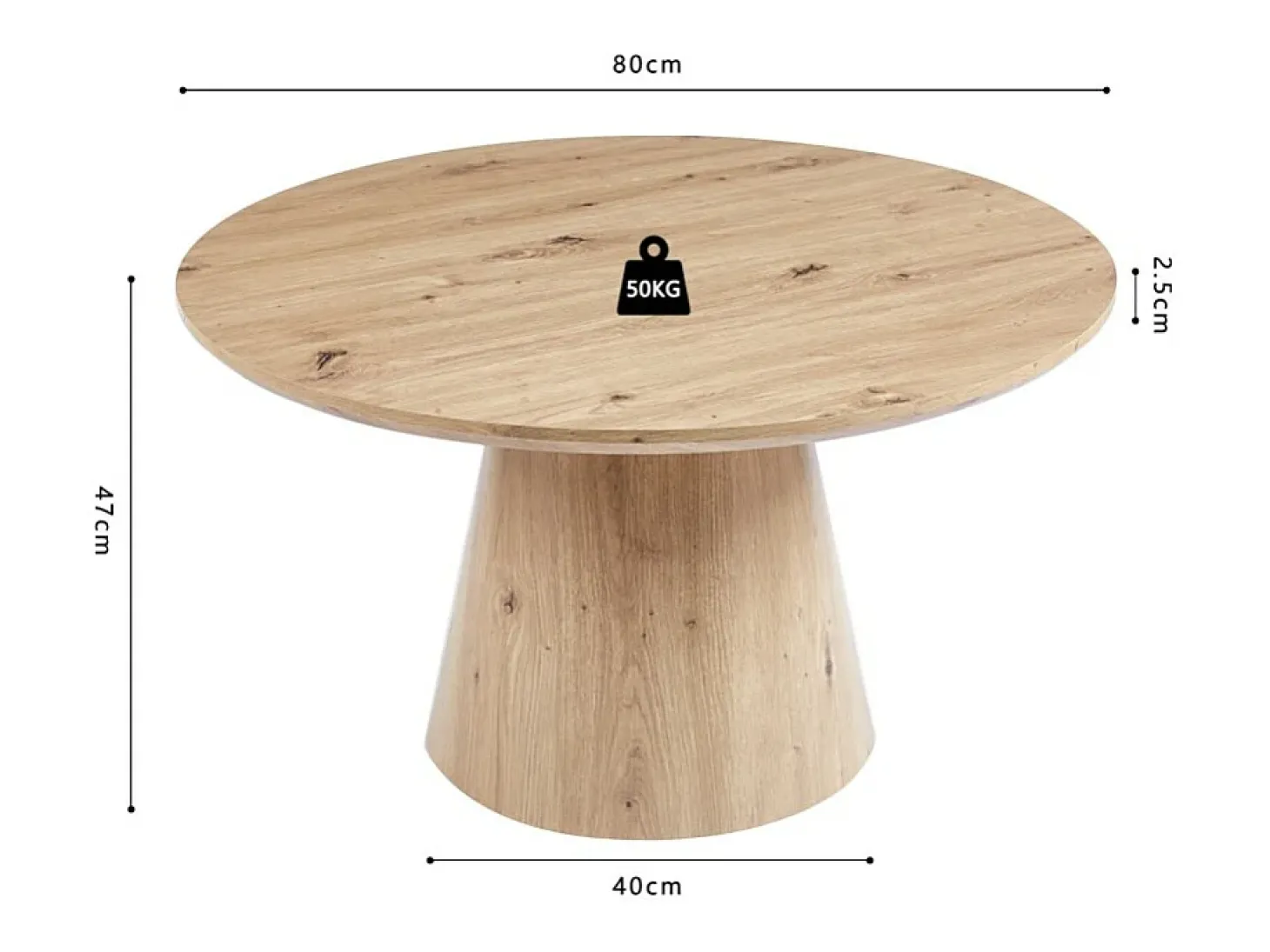 Table basse ronde collection TIGNES – Décor effet pin – D80 x H47 cm