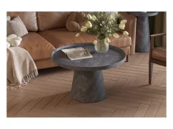 Table basse ronde collection CARVELA – Décor gris foncé – Bord relevé – D80 x H47 cm
