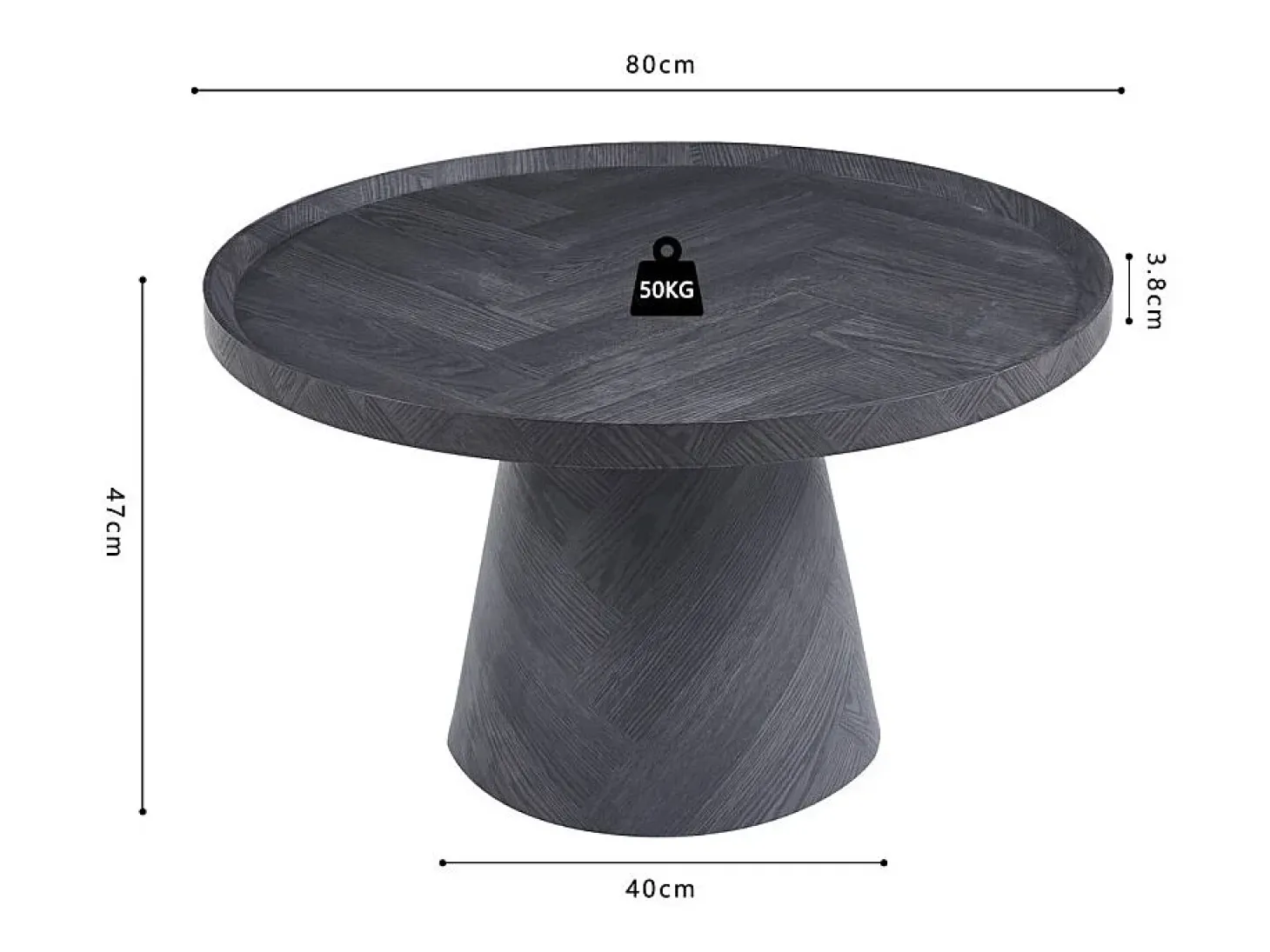 Table basse ronde collection CARVELA – Décor gris foncé – Bord relevé – D80 x H47 cm