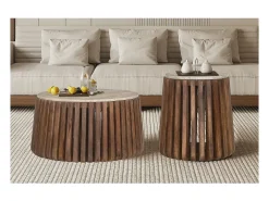 Table basse ronde en bois massif collection DELHI diamètre 70cm - Style ethnique et design