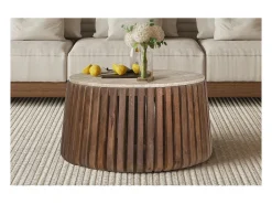 Table basse ronde en bois massif collection DELHI diamètre 70cm - Style ethnique et design