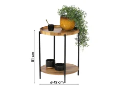 Table d'appoint ronde JAYCE avec 2 niveaux, structure en métal noir, style ethnique