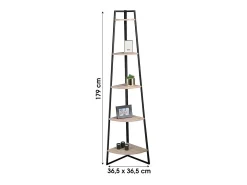 Étagère d'angle 5 niveaux collection HOLBORN – Style industriel, coloris chêne et noir