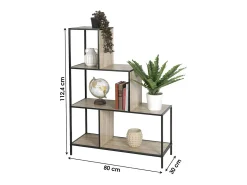 Étagère escalier sur 4 niveaux collection HOLBORN – Style industriel, coloris chêne et noir