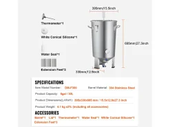 Tanque de Fermentação, SucceBuy Kit de Tanque de Fermentação Doméstica de Aço Inoxidável de 30 L com Fermentador de Cerveja