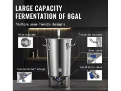 Tanque de Fermentação, SucceBuy Kit de Tanque de Fermentação Doméstica de Aço Inoxidável de 30 L com Fermentador de Cerveja