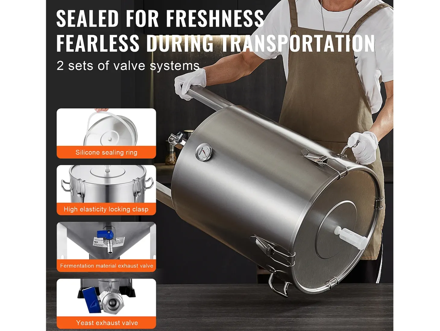 Tanque de Fermentação, SucceBuy Kit de Tanque de Fermentação Caseira de Aço Inoxidável de 60 L com Fermentador de Cerveja