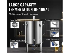 Tanque de Fermentação, SucceBuy Kit de Tanque de Fermentação Caseira de Aço Inoxidável de 60 L com Fermentador de Cerveja