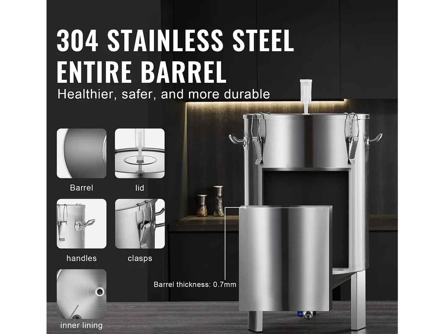 Tanque de Fermentação, SucceBuy Kit de Tanque de Fermentação Caseira de Aço Inoxidável de 60 L com Fermentador de Cerveja