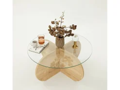 TavDalcibiad sala de estar, Mesa de café, Porta-revistas para sofá, Prateleira para sala, 75x75h35 cm, Carvalho