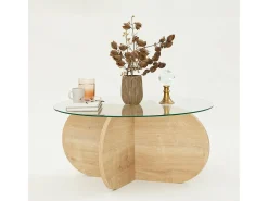 TavDalcibiad sala de estar, Mesa de café, Porta-revistas para sofá, Prateleira para sala, 75x75h35 cm, Carvalho