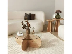 TavDalcibiad sala de estar, Mesa de café, Porta-revistas para sofá, Prateleira para sala, 75x75h35 cm, Carvalho