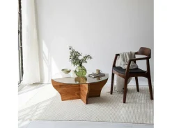TavLinho de sala de estar Dborrell, Mesa de café, Suporte de revistas para sofá, Prateleira de sala de estar, 92x92h36 cm, Carvalho