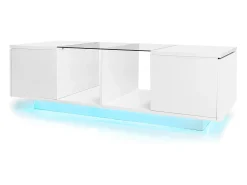 Tavolino da caffè moderno bianco con illuminazione a LED, piano del tavolo lucido, 120 x 50 x 38,5 cm