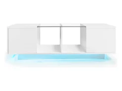 Tavolino da caffè moderno bianco con illuminazione a LED, piano del tavolo lucido, 120 x 50 x 38,5 cm