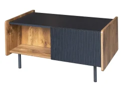 Tavolino da caffè nero e legno da 90 cm – 2 scomparti aperti e 2 ante
