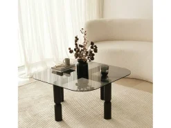 TAvolino de sala de estar Dpervers, Mesa baixa de café, Suporte de revistas para sofá, Prateleira de sala de estar, 80x80h40 cm, Antracite e Fumé